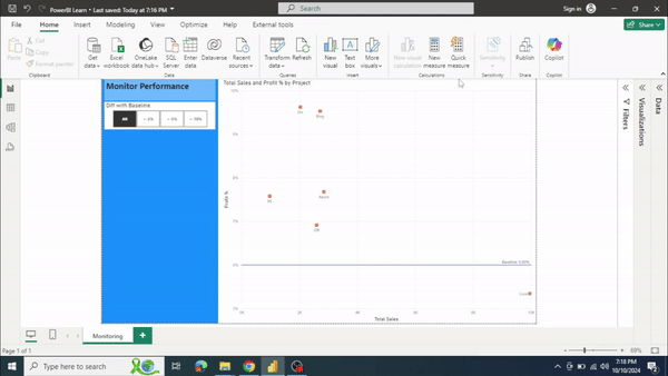 Power BI Pro Tip: Show/Hide Baseline Variance Bubbles in Power BI Scatter Charts using custom Slicers