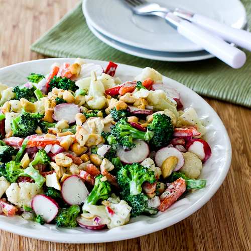 Barely Blanched Broccoli and Cauliflower Salad with Red Bell Pepper ...