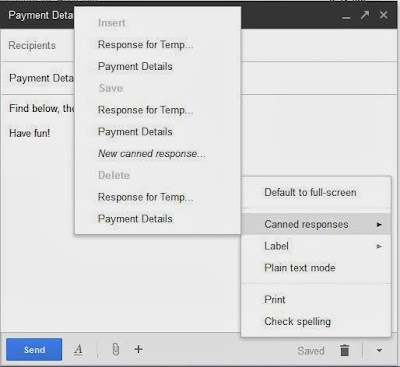 Gmail canned response menu