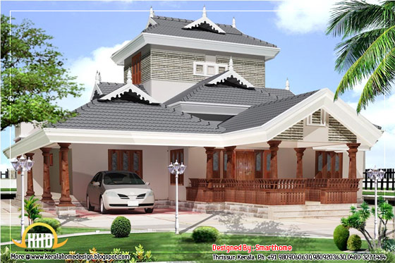 Kerala Style House elevation design - 2600 Sq. Ft. (242 Sq. M.) (289 Square Yards) - Published on March 2012