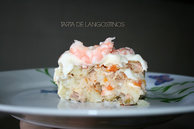 Tarta de langostinos,ensaladilla de langostinos