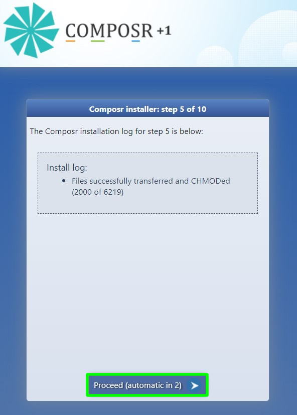 composr installation log for files transferred and chmoded