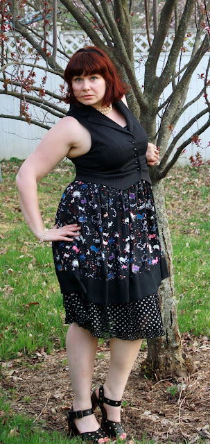 today's outfit, WIWT, vest, dress, skirt, sandals, pearls