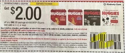 $2.00/1 Huggies Diapers Coupon from "SMARTSOURCE" insert week of 6/4/23.