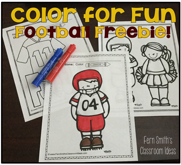 Fern Smith's Classroom Ideas Freebie Friday ~ Color For a Fun Football Fall Freebie at TeacherspayTeachers, TPT.