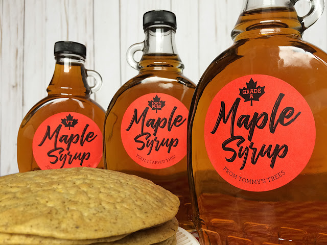 Custom Red & Kraft Robust maple syrup bottle labels