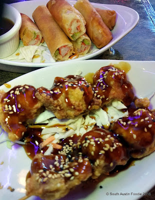 Umi Sushi kani puffs and chicken skewers