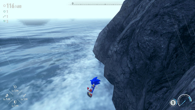 Sonic Frontiers glitch off fall mountain into water