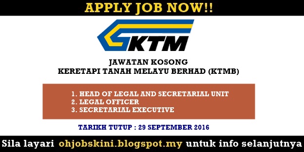 Jawatan Kosong Keretapi Tanah Melayu Berhad (KTMB)