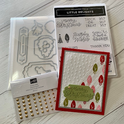 Items from Stamping' Up! used to create Handmade Christmas Card highlighting Little Delights Stamp Set and Star-Crossed Embossing Folder