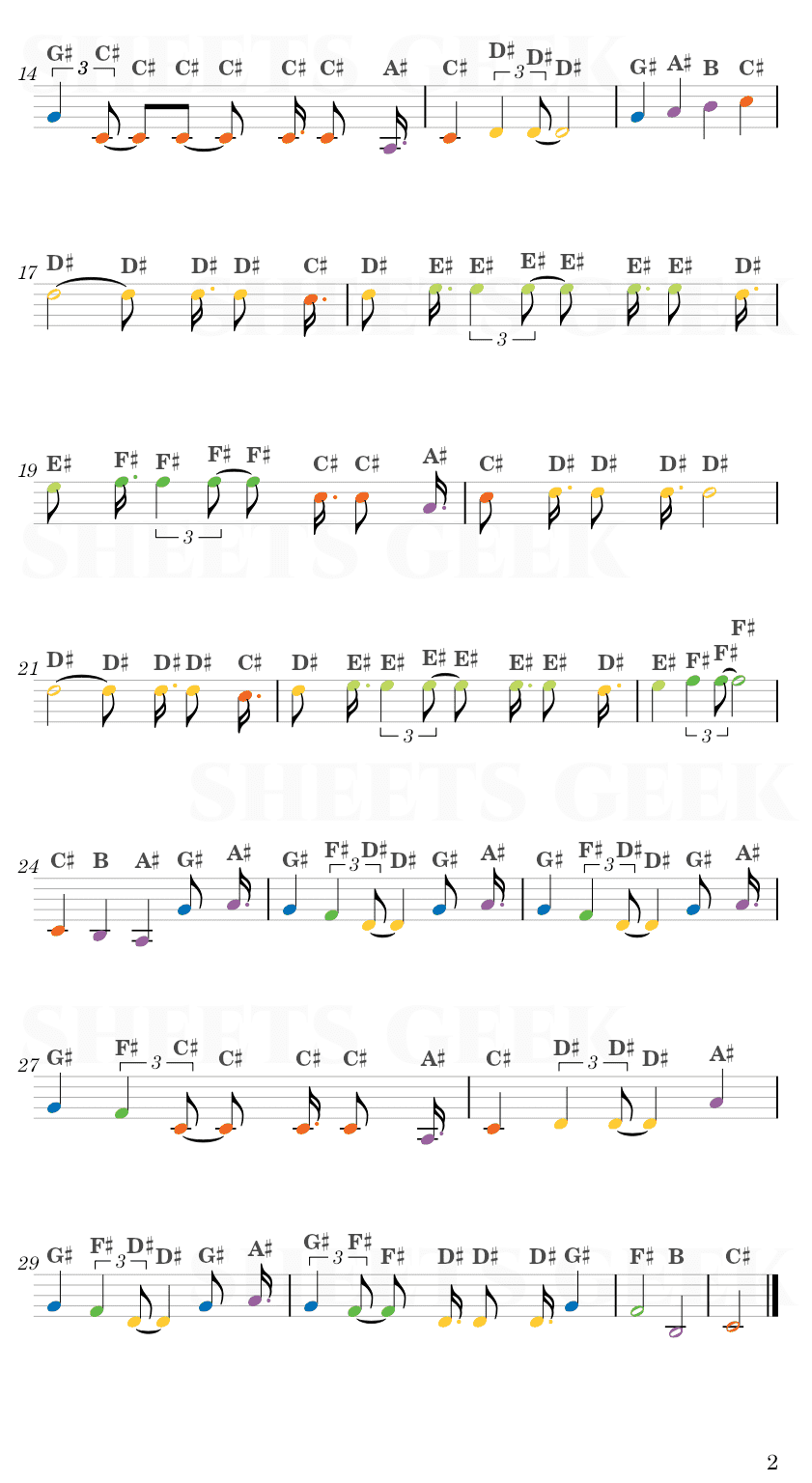 Secret Base / Kimi ga Kureta Mono - AnoHana Ending Easy Sheet Music Free for piano, keyboard, flute, violin, sax, cello page 2