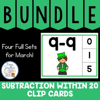 Subtraction Within 20 Clip Cards March Bundle