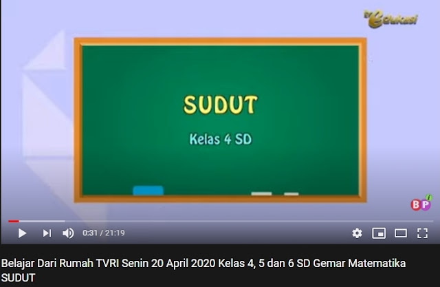 Belajar Dari Rumah TVRI Senin, 20 April 2020 Kelas 4, 5 dan 6 SD Tentang SUDUT