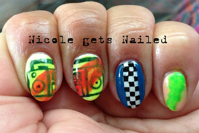 Neon Old School Boombox Nail Art