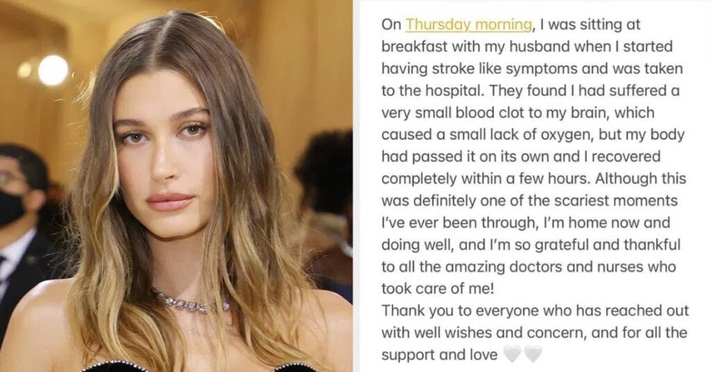 Hailey Bieber’s Instagram post in which the fully vaccinated young star announced she suffered stroke like symptoms and a blood clot