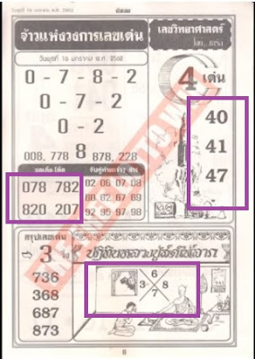 Thai Lottery 4pc First Paper For 01-16-2019