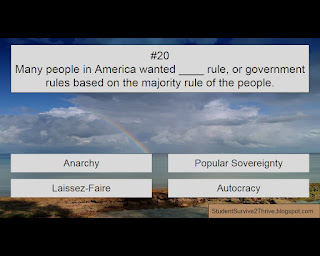 Many people in America wanted ____ rule, or government rules based on the majority rule of the people. Answer choices include: Anarchy, Popular Sovereignty, Laissez-Faire, Autocracy