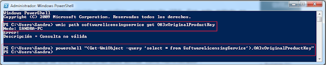 powershell "(Get-WmiObject -query ‘select * from SoftwareLicensingService’).OA3xOriginal
