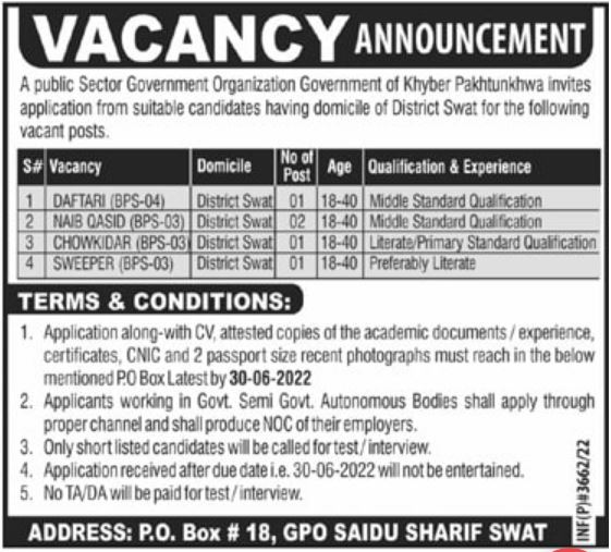 Latest Public Sector Organization Management Posts Swat 2022 | Pak Jobs