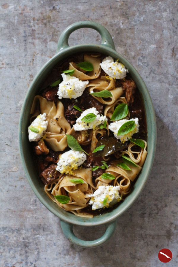 Cloudy soft short beef ribs with pappardelle and ricotta are the perfect soul food recipe!  You buy transverse ribs or diaphragmatic ribs for this