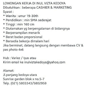 Lowongan Kerja Inul Vizta Kedoya