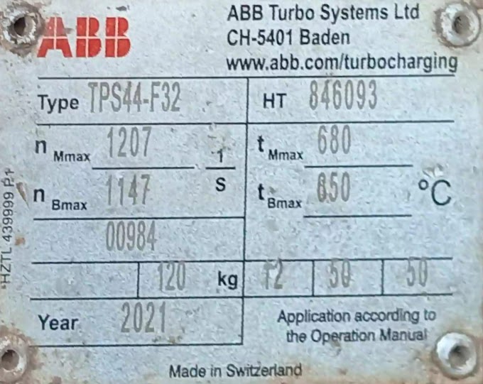 ABB TPS44-F32 TURBOCHARGER