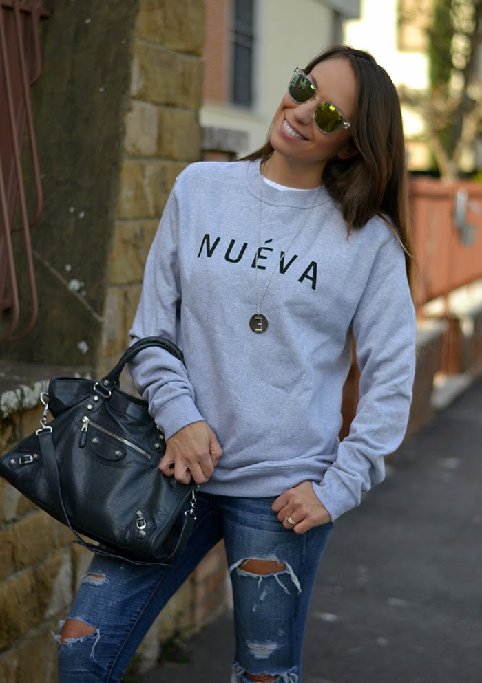 grey sweatshirt