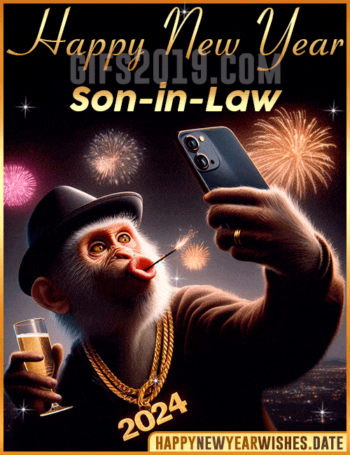 Happy New Year monkey gif 2024 for Son in Law