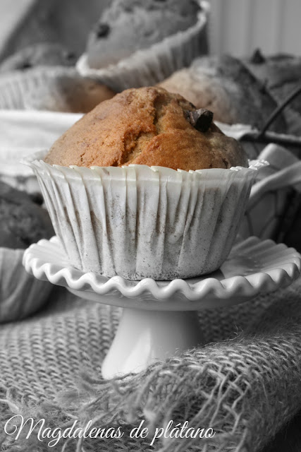 magdalenas de plátano, pepitas de chocolate,desayunos