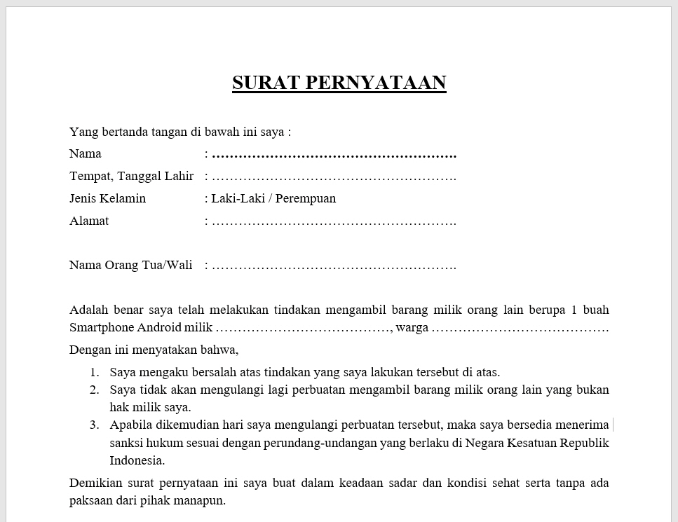 Contoh Dan Cara Membuat Surat Pernyataan Tidak Akan Mengulangi Kesalahan Tutup Kurung