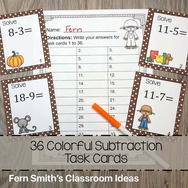 Fall Addition and Subtraction Task Cards Bundle #FernSmithsClassroomIdeas
