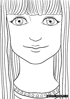 A coloring page of a woman looking at the viewer / Värityskuva naisesta katsomassa tarkastelijaa kohti