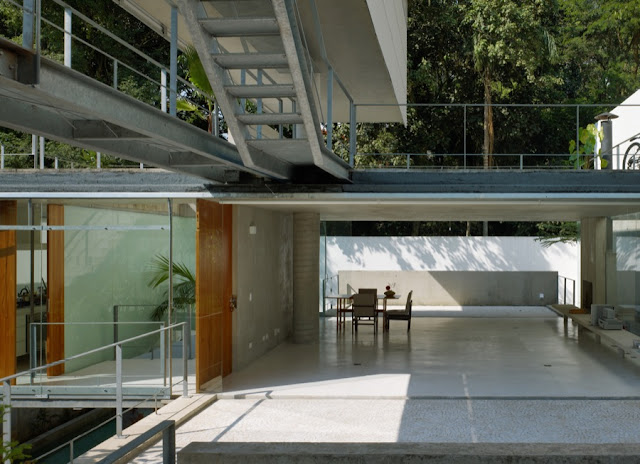 Picture of the interior of an unusual house as seen from the outside