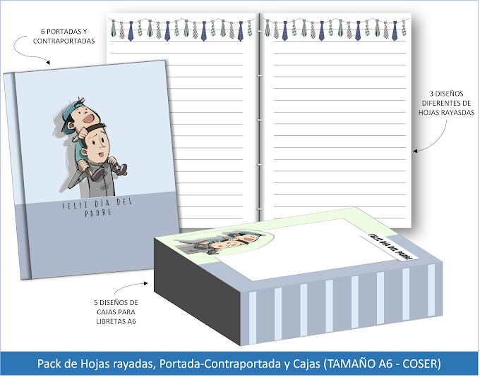 Pack día del Padre - A5 final A6 COSER (Hojas, Portadas-Contraportadas y Cajas)