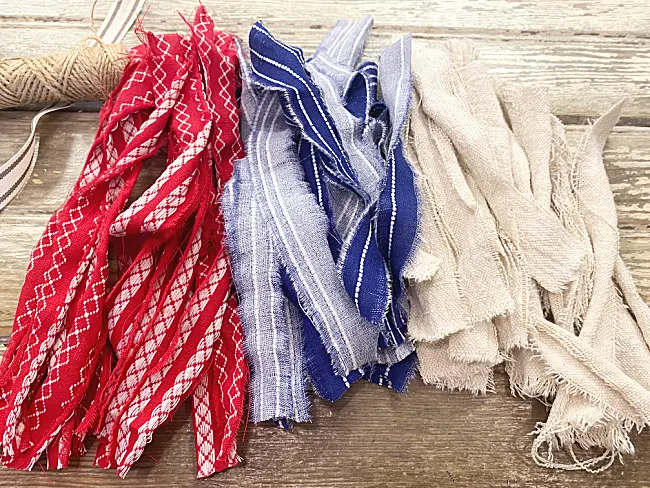 strips of red, white and blue fabric