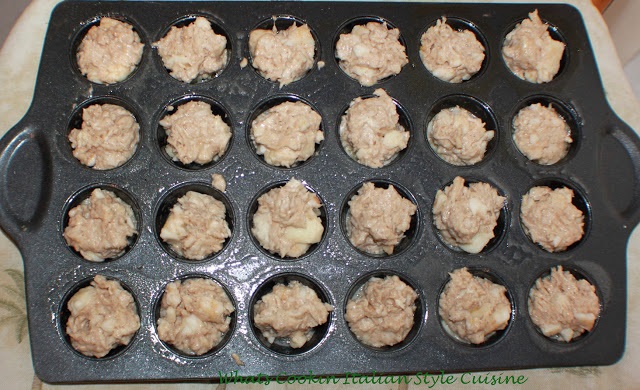 these are an apple scone batter baked into mini muffin pans. The batter is exactly like a homemade from scratch apple scone recipe. I made them easier to eat scones by using a mini muffin tin.