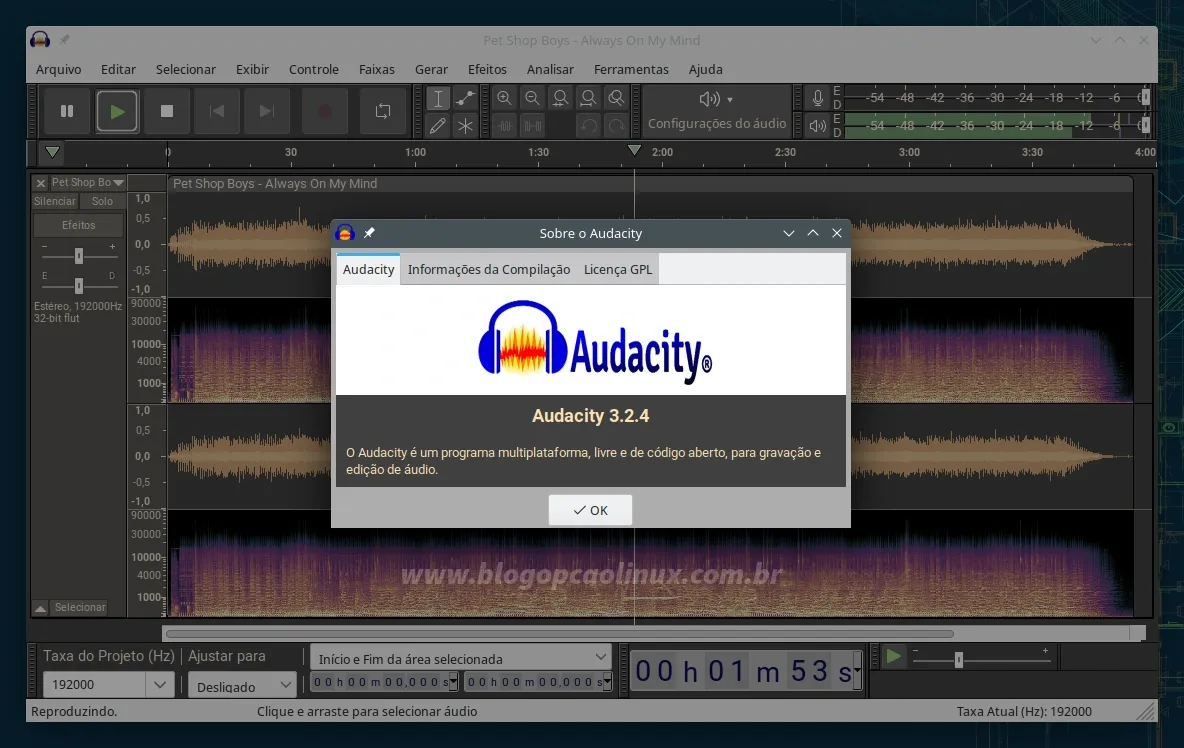 Audacity executando no openSUSE Tumbleweed