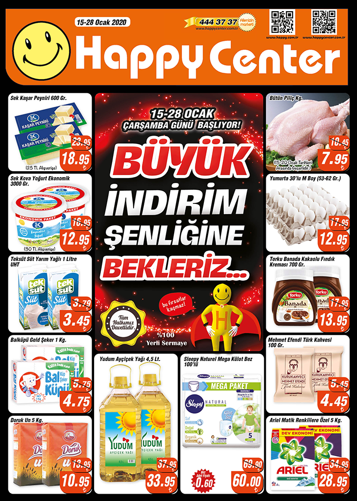 Happy Center 15-28 Ocak 2020 İndirim Bülteni,Happy İnsert,Market İndirimi