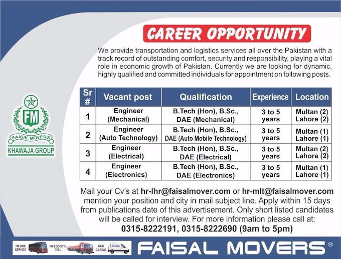Faisal Movers Engineering Jobs - Career Opportunity - Engineering Jobs 2018