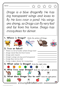 Reading comprehension worksheet for elementary school - printable ESL resources