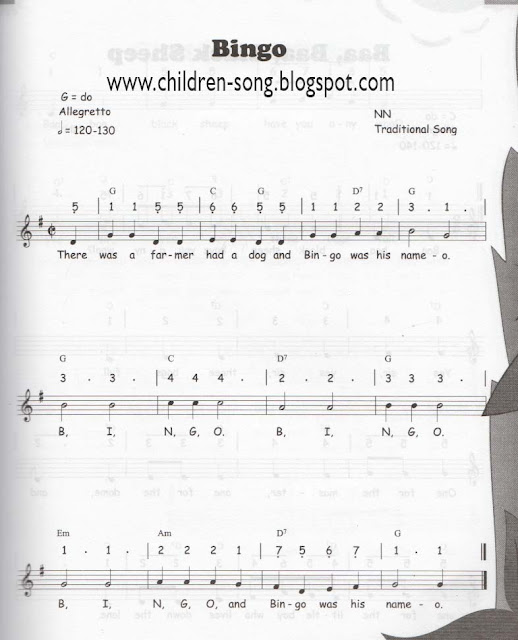 Bingo Children Song with Notes