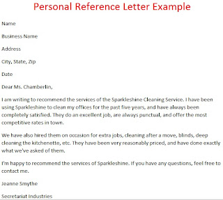 Personal Reference Letter Example