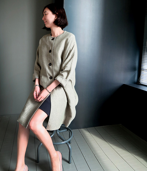 Collarless Linen Coat