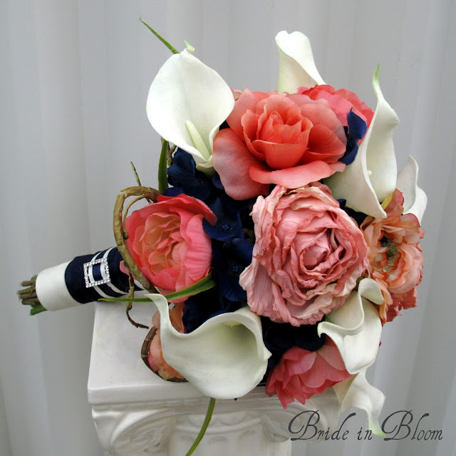 Navy Blue Coral Wedding Bouquets