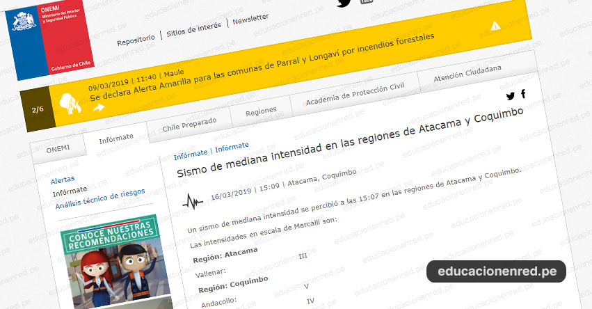 Temblor en Chile de Magnitud 5.5 y Alerta de Tsunami (Hoy Sábado 16 Marzo 2019) Sismo - Terremoto - Epicentro - Coquimbo - Andacollo - La Higuera - Ovalle - La Serena - ONEMI - www.onemi.cl