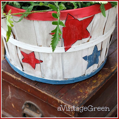  chalk paint red, white and blue apple basket