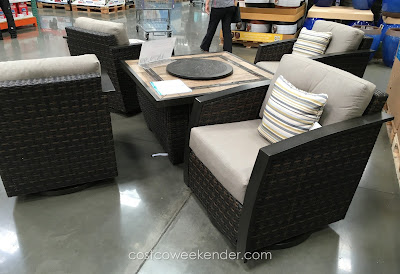 Furnish your patio or outdoor deck with the Agio International 5 Piece Woven Fireplace Chat Set