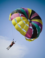 Skydivers pull a rip cord