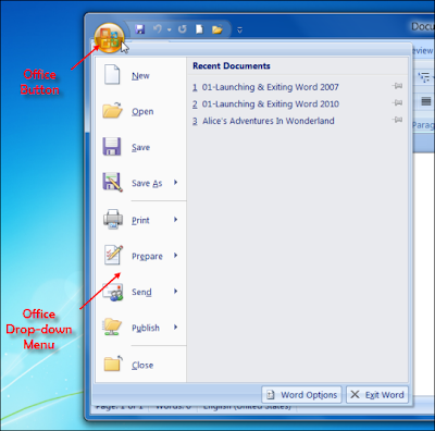 Office Drop-down Menu of MS Word 2007