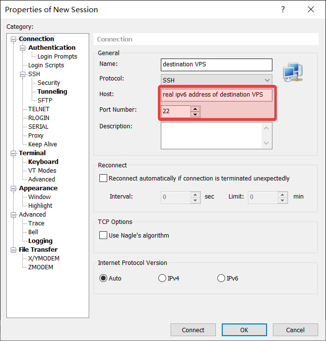 Xshell 新建连接 设置IP地址和端口 Xshell set IP Address and Port